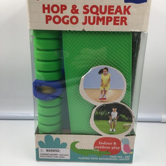Playgo Toys Hop & Squeak Pogo Jumper Stick Foam Jumper Green Kids Toy - Picture 2 of 3